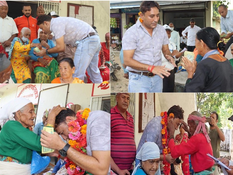 मनकारी वडाध्यक्ष भुन्टु : वर्षेनी भत्ता सुविधा वृद्धवृद्धालाई बाँड्दै